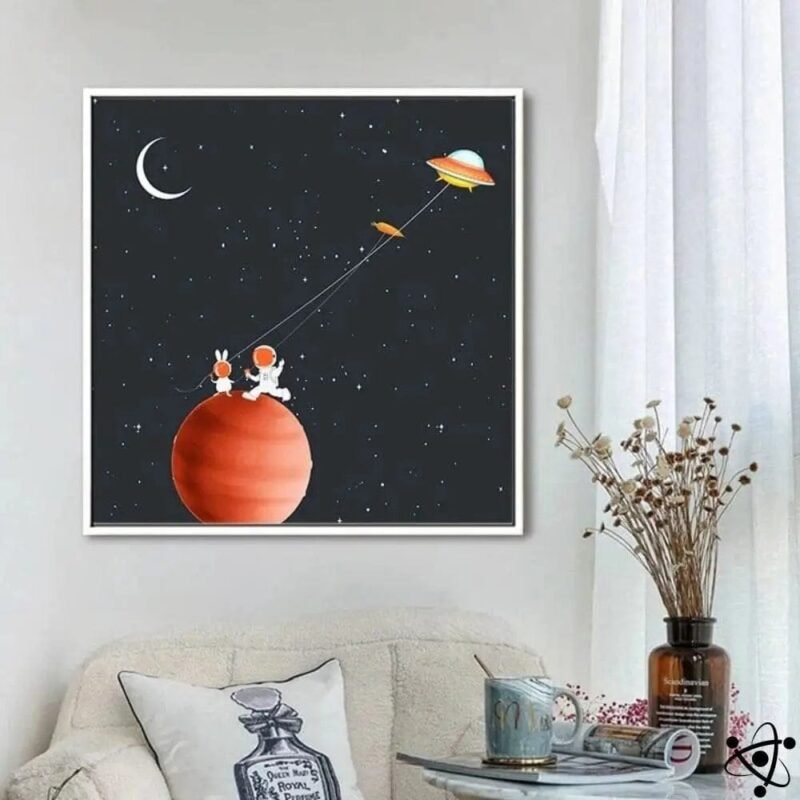 Affiche Petits Astronautes Cerf-volant Colorée Decoration Murale