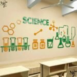 autocollant mural science pour decoration educative vert et jaune 650 1