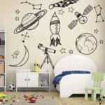 Autocollants Astronomie Noir pour Mur - L 84cm x 87cm - Stickers