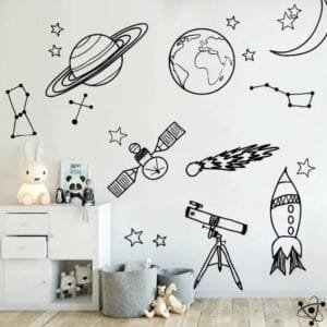 Autocollants Astronomie Noir pour Mur - S 56cm x 58cm - Stickers