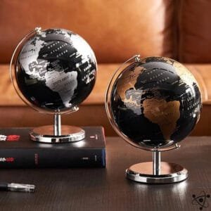 Globe Terrestre Moderne en Gris et Bronze - Globe