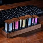 horloge nixie numerique retro avec eclairage rgb bois fonce 205 1