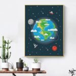Poster Planète Terre Dessin pour Décoration de Chambre