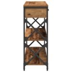 Console industrielle bois et métal – Bois ancien, 2 tiroirs, 2 étagères, 100 cm